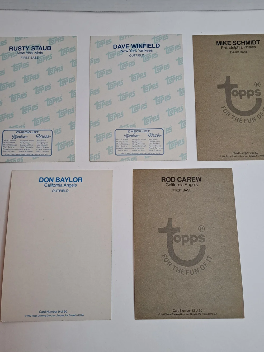 Vintage Lot- 5 Topps 1980-81 Cards 7"x5" Staub, Baylor, Carew, Winfield, Schmidt - Picture 2 of 2